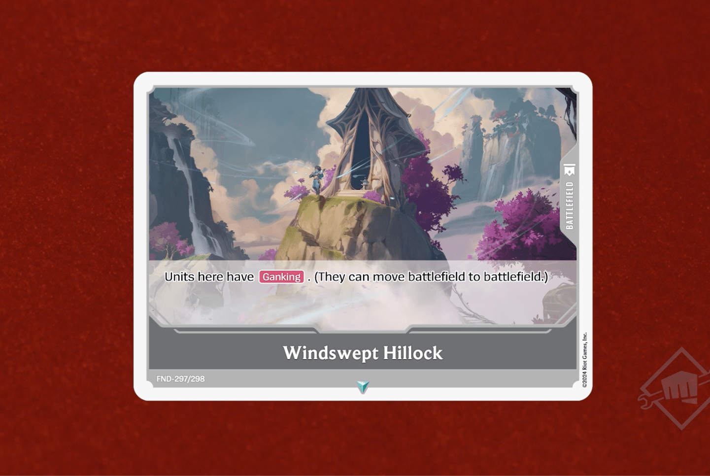 A battleground, Windswept Hillock, in Project K. The text reads: Units here have Ganking. (They can move battlefield to battlefield).