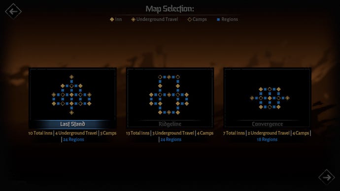 The opening choice of board layouts in Darkest Dungeon 2's Kingdoms mode