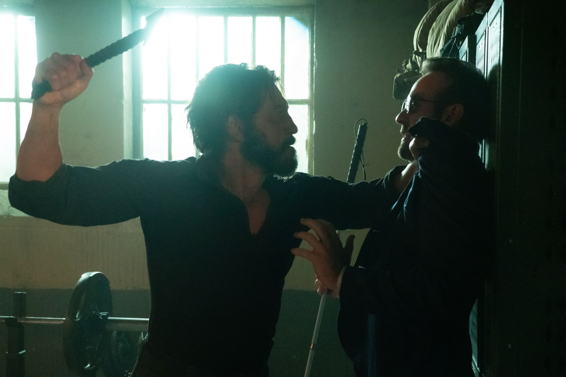 Frank Castle pinning Mat Murdock to a wall, about the beat the shit out of him. They’re in some grungy warehouse. From Daredevil: Born Again