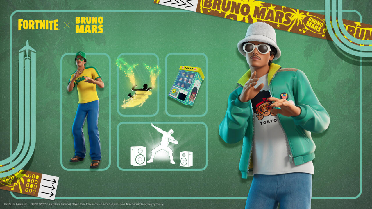 This new Bruno Mars skin will be available in the Fortnite item shop throughout Festival Season 9.